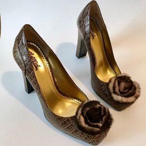 Hale Bob Platform Heels Snakeskin Brown 5” Rounded